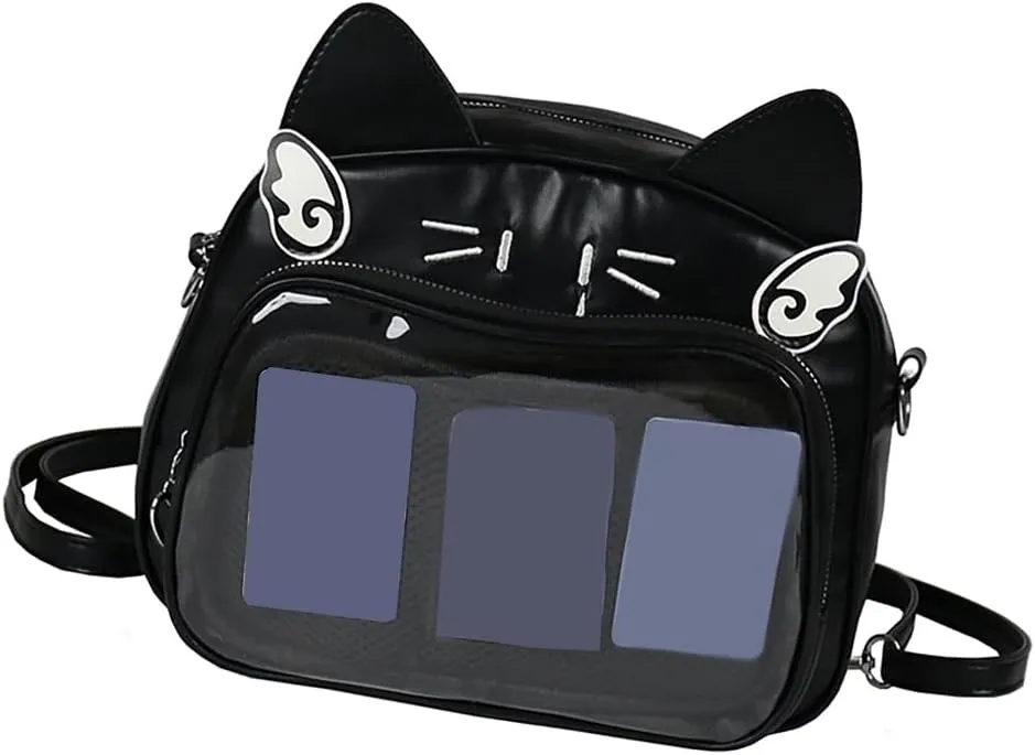 Japanese Anime Cats Itabag PU Backpack for Women and Teen Girls Pin Display Clear Crossbody Bag with Adjustable Straps