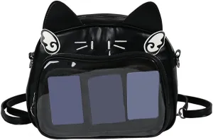 Japanese Anime Cats Itabag PU Backpack for Women and Teen Girls Pin Display Clear Crossbody Bag with Adjustable Straps