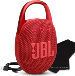 JBL Clip 5 Portable Bluetooth Speaker, IP67 Waterproof & Dustproof, Long-Lasting Battery - Red - Boom h's Comprehensive Ultimate Performance Cloth Solution for Your On-The-Go Sound Experience
