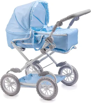 JC Toys | Berenguer Boutique | Deluxe Foldable Baby Doll Stroller with Canopy | Removable Carry Basket | Blue | Ages 3 