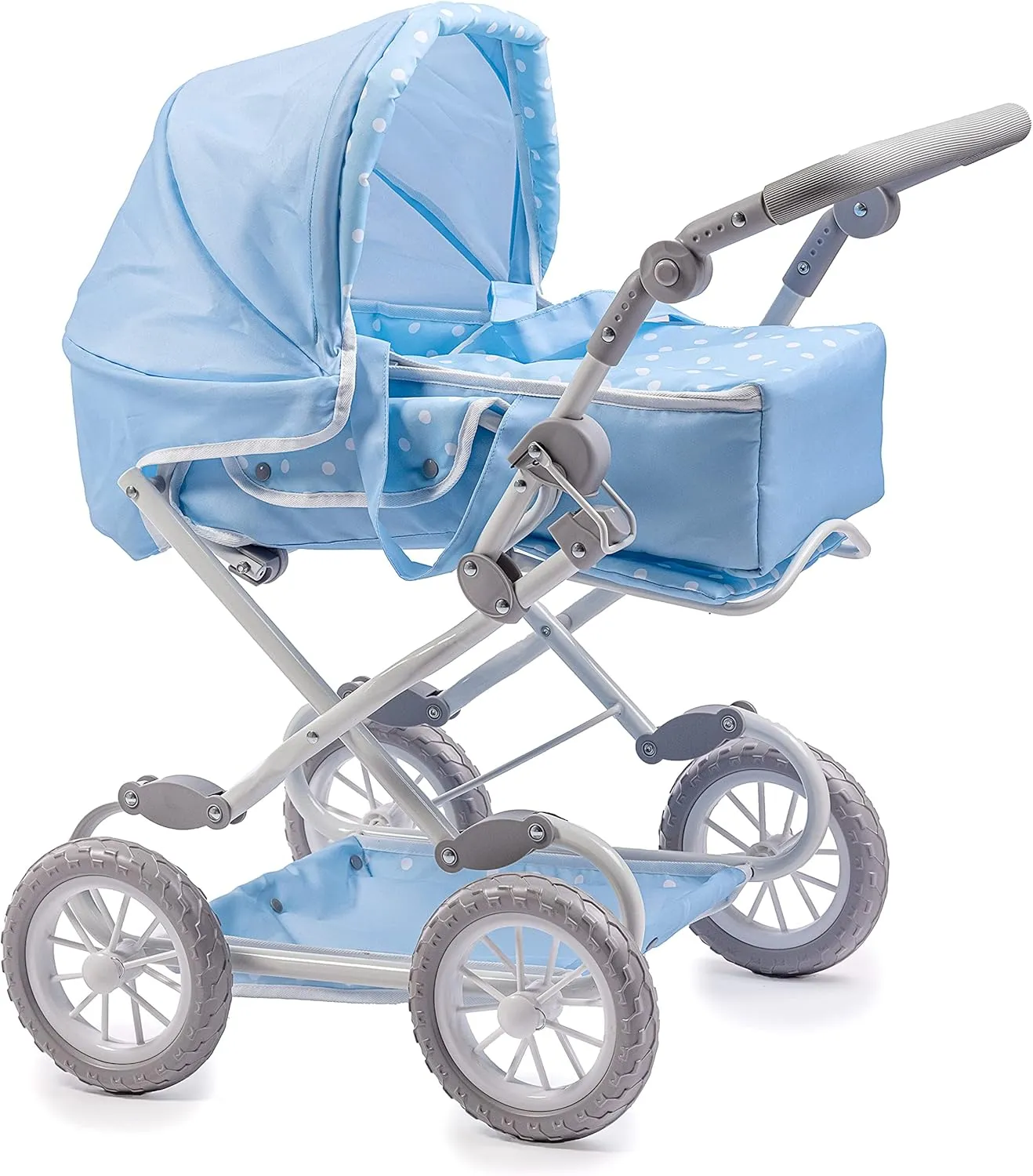 JC Toys | Berenguer Boutique | Deluxe Foldable Baby Doll Stroller with Canopy | Removable Carry Basket | Blue | Ages 3 