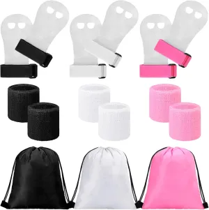 Jenaai 9 Pcs Gymnastics Hand Grips Gloves Wristbands with Drawstring Backpack for Girls Youth Kids Gymnastics Bar Palm Protection Bar Grips Sports Wrist Support Cinch Bags