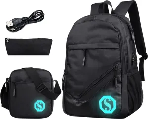 JiaYou Teenage Boy Girl Unisex 20L Multifunctional School Bag Backpack Set with Florescent Mark