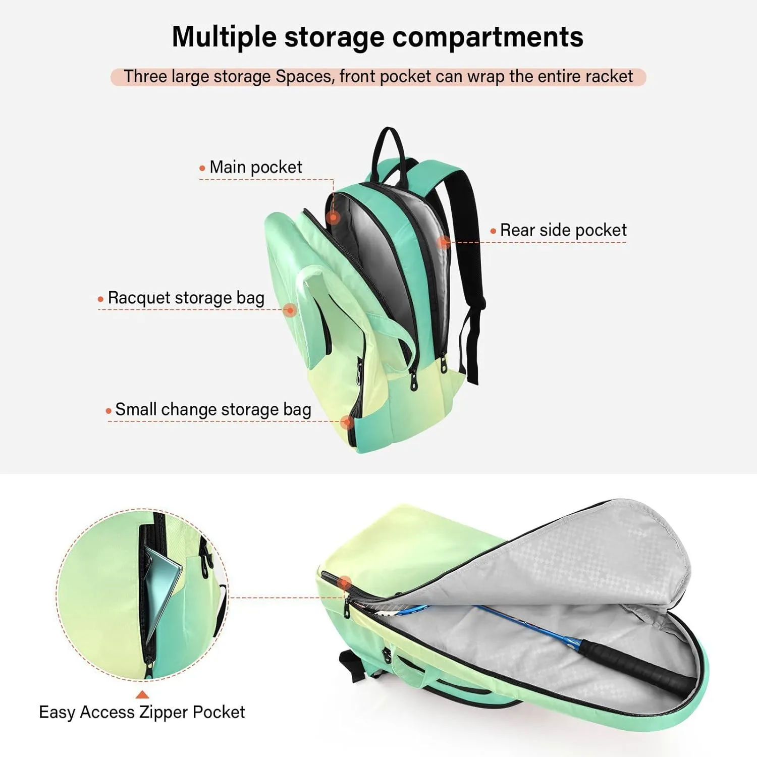 Joko Ivery Gradient Tennis Bag Backpack Tennis Bags Pickleball Bag Fits Badminton Paddles Backpack Tennis Racket Bag