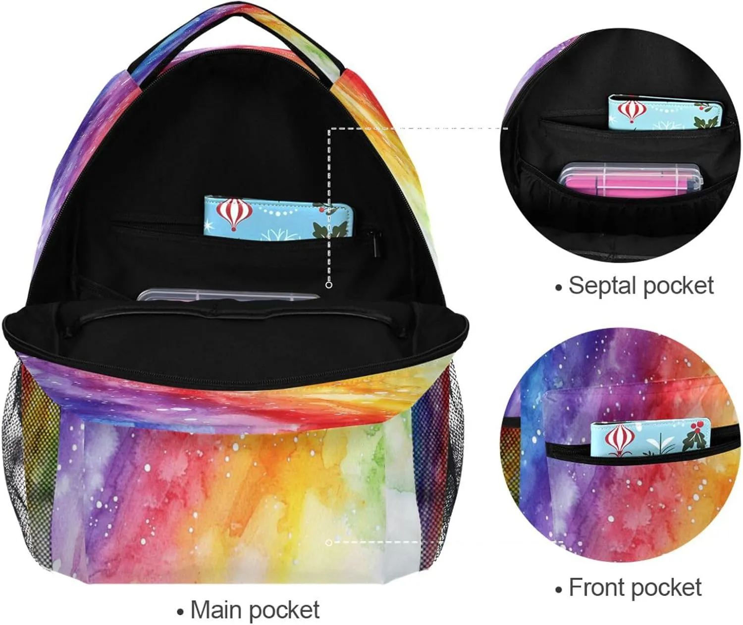 JSTEL Kid Rainbow Backpack,Elementary School Backpack Rainbow Kid Bookbag for Boy Girl Ages 5 to 13,01