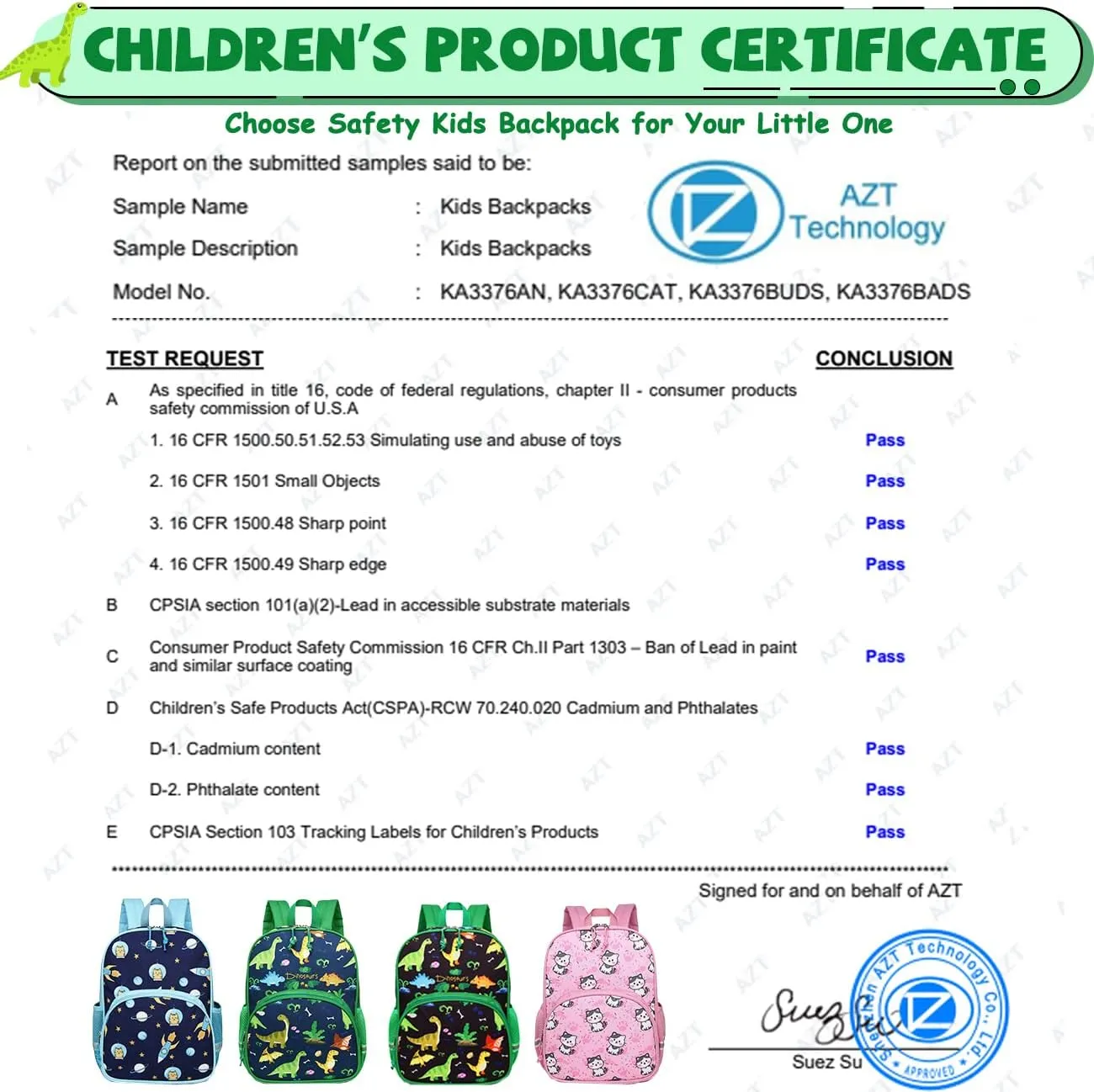 Kasqo Toddler Backpack, Water Resistant Preschool Kids Bookbag Kindergarten Daycare Schoolbag for Boys and Girls 3-6 Years,Black Dinosaur
