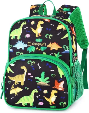 Kasqo Toddler Backpack, Water Resistant Preschool Kids Bookbag Kindergarten Daycare Schoolbag for Boys and Girls 3-6 Years,Black Dinosaur