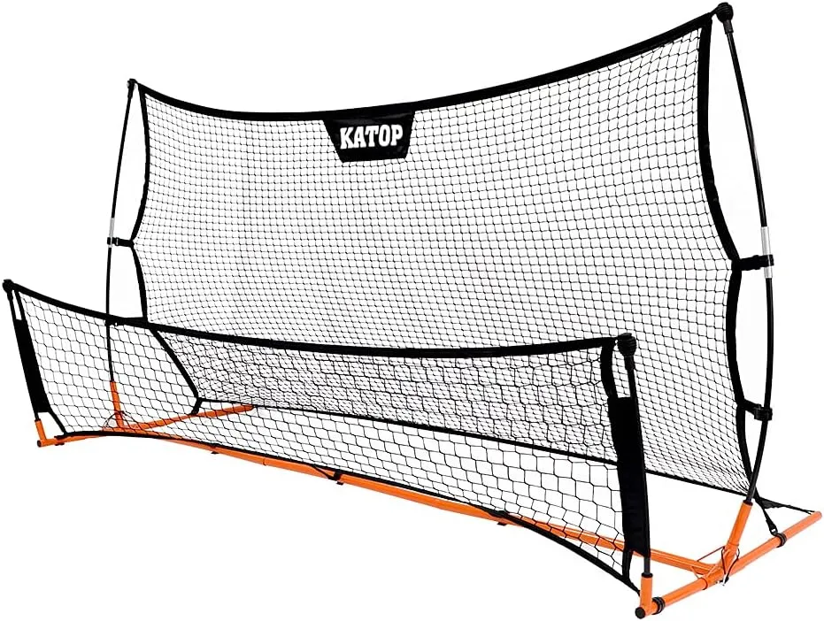 Katop Soccer Training Rebounder Net, 2-in-1 Soccer Goal Net with Heavy Duty All-Weather Metal Frame, for Shooting, Passing and Penalty Kick Training