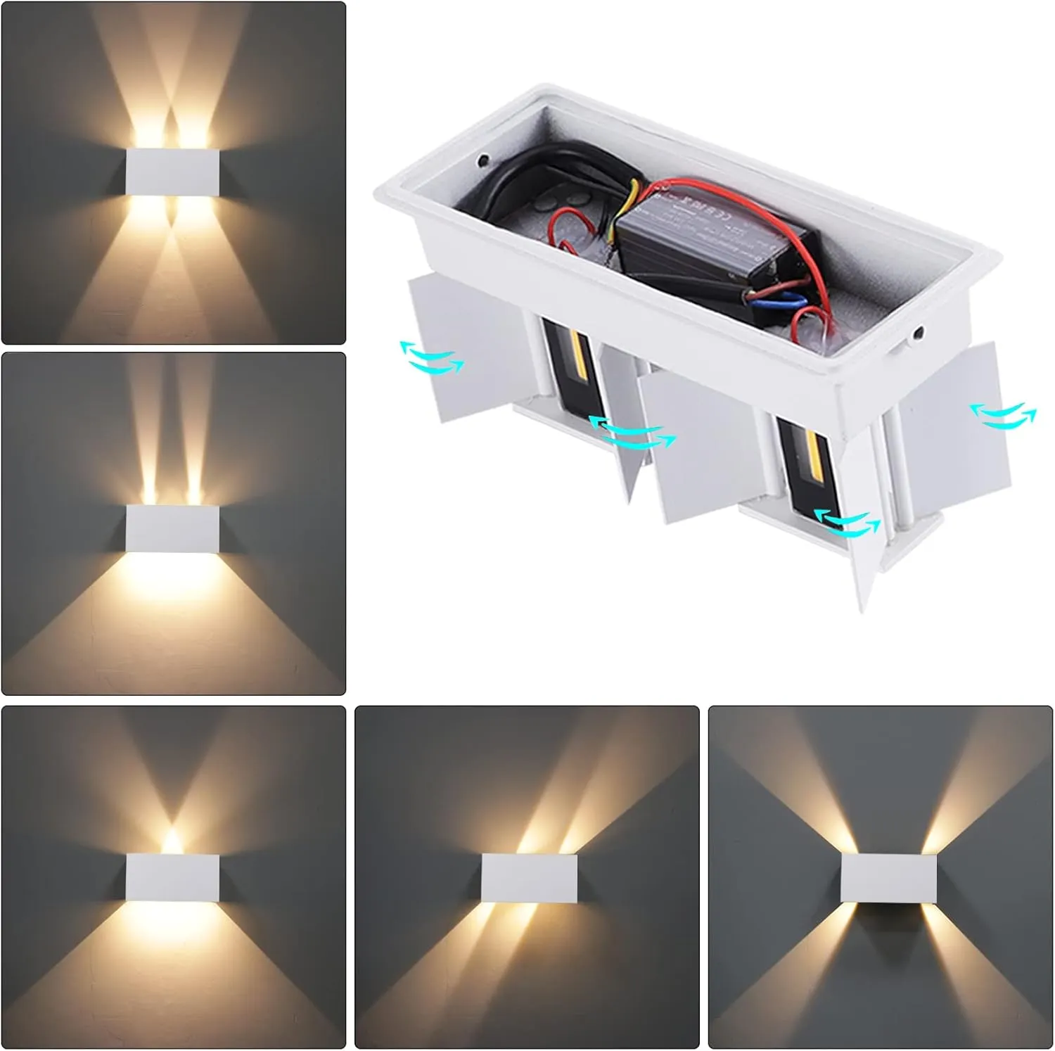 Kawell 12W Modern Wall Light LED Wall Sconce Up Down Adjustable Beam Angle Aluminum Wall Lamp LED Indoor Outdoor Waterproof IP65 for Bedroom Bathroom Corridor Living Room Stairs Hallway, White 3000K