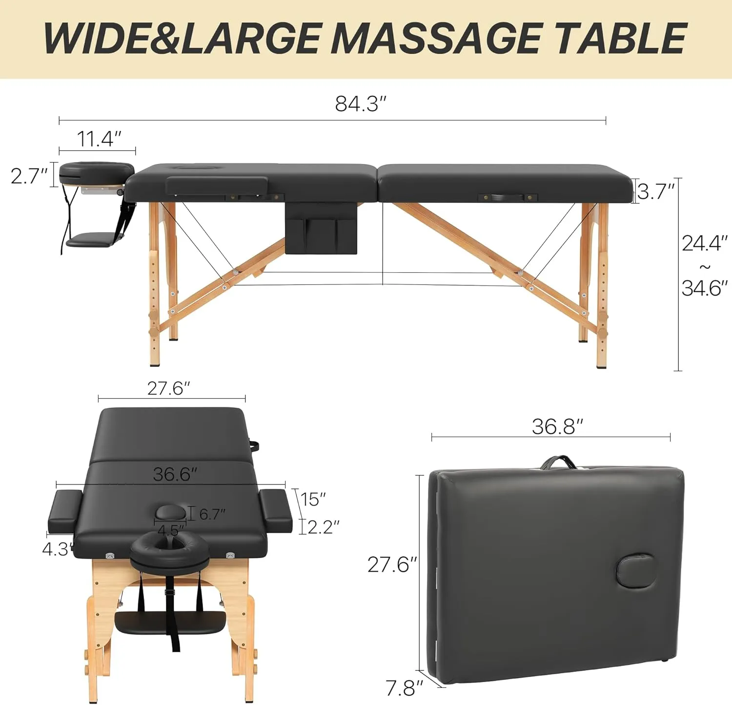 KCC Memory Foam Massage Table Premium Portable Foldable Massage Bed Height Adjustable, 84 Inches Long 28 Inchs Wide Home Salon Spa Bed Tattoo Table with Accessories &Carrying Case, Easy Set Up