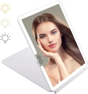 KDKD Folding Travel Mirror Lighted Makeup Mirror with 72 LEDs 3 Colors Light Modes USB Rechargable 2000mA Batteries Ultra Thin Compact Vanity Mirror with Touch Screen Dimming for Cosmetic Green
