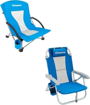 KingCamp 2 Pack Low Beach Chair, Folding & Portable Chairs for Adulit, 300lbs Heavy Duty Backpack Travel Gear Suitable for Camping Lawn Concerts Outdoor Activities