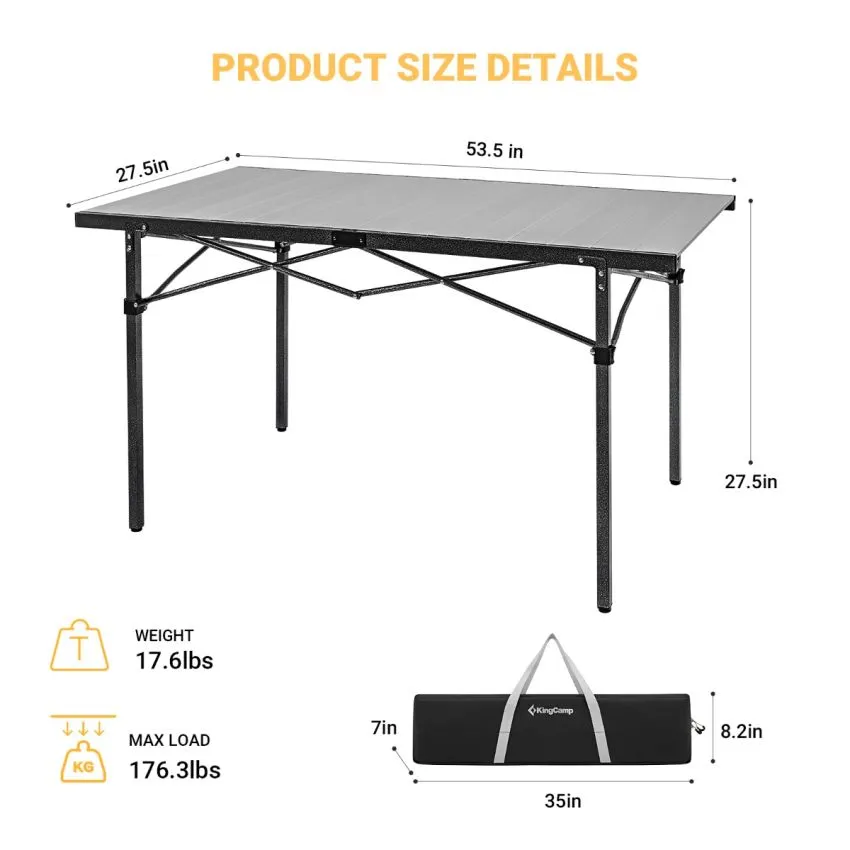 KingCamp Aluminum Roll Up Large Camp Table