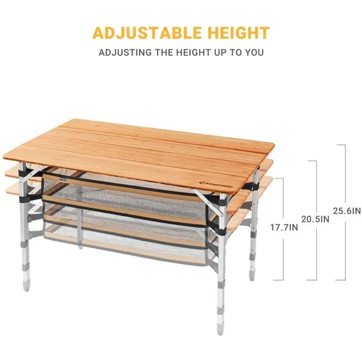 KingCamp BAMBOO 10065 PLUS 4-Folding Bamboo Table   Mesh For 4-5 Person