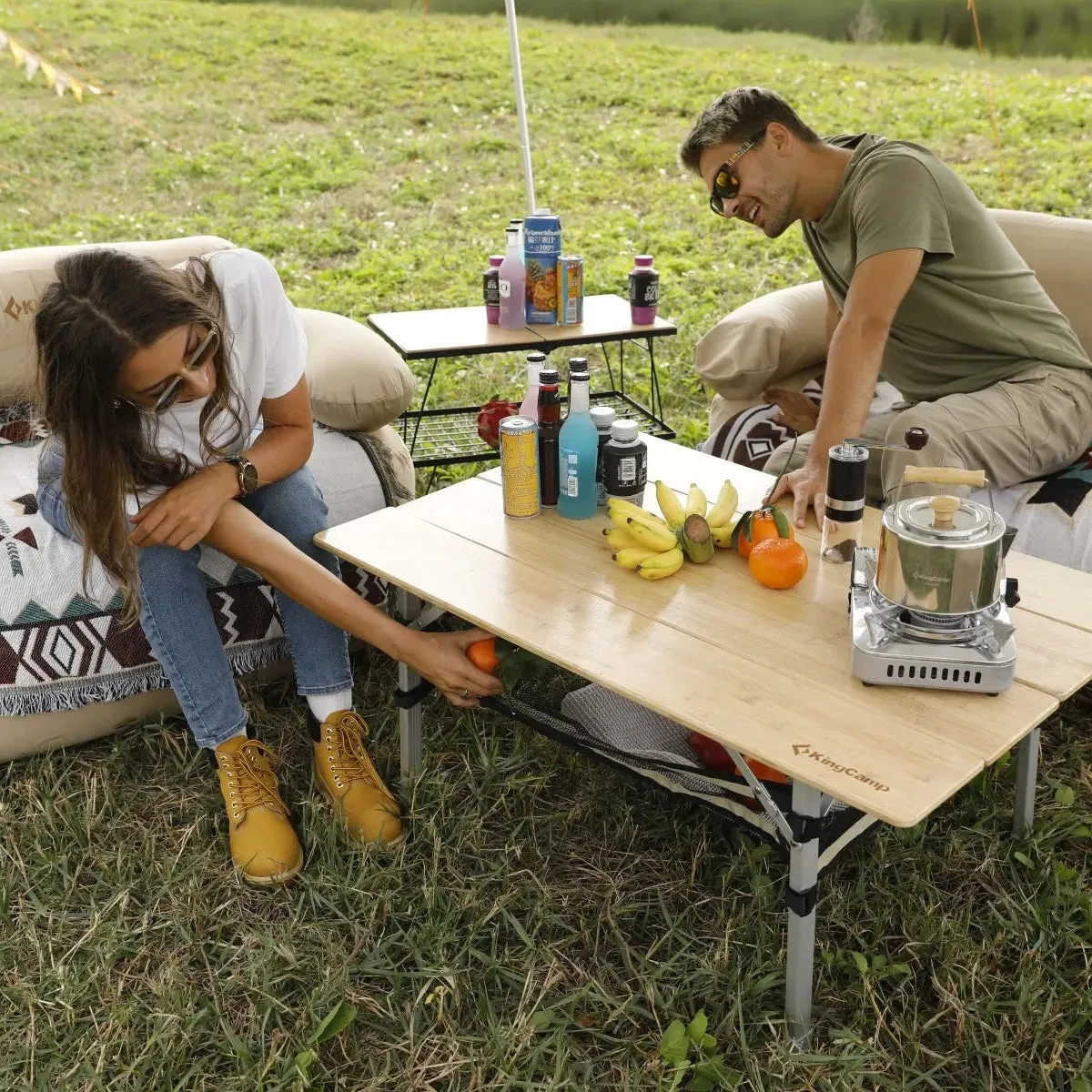 KingCamp BAMBOO 10065 PLUS 4-Folding Bamboo Table   Mesh For 4-5 Person