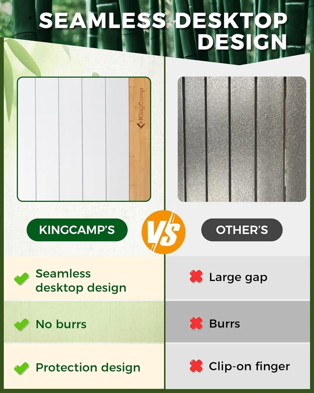KingCamp Folding Camping Table, Portable Camp Table Foldable Bamboo Aluminum Roll Up Seamless Desktop with Tall Legs & Carry Bag for Outdoor Backyard Picnic Tailgating Beach