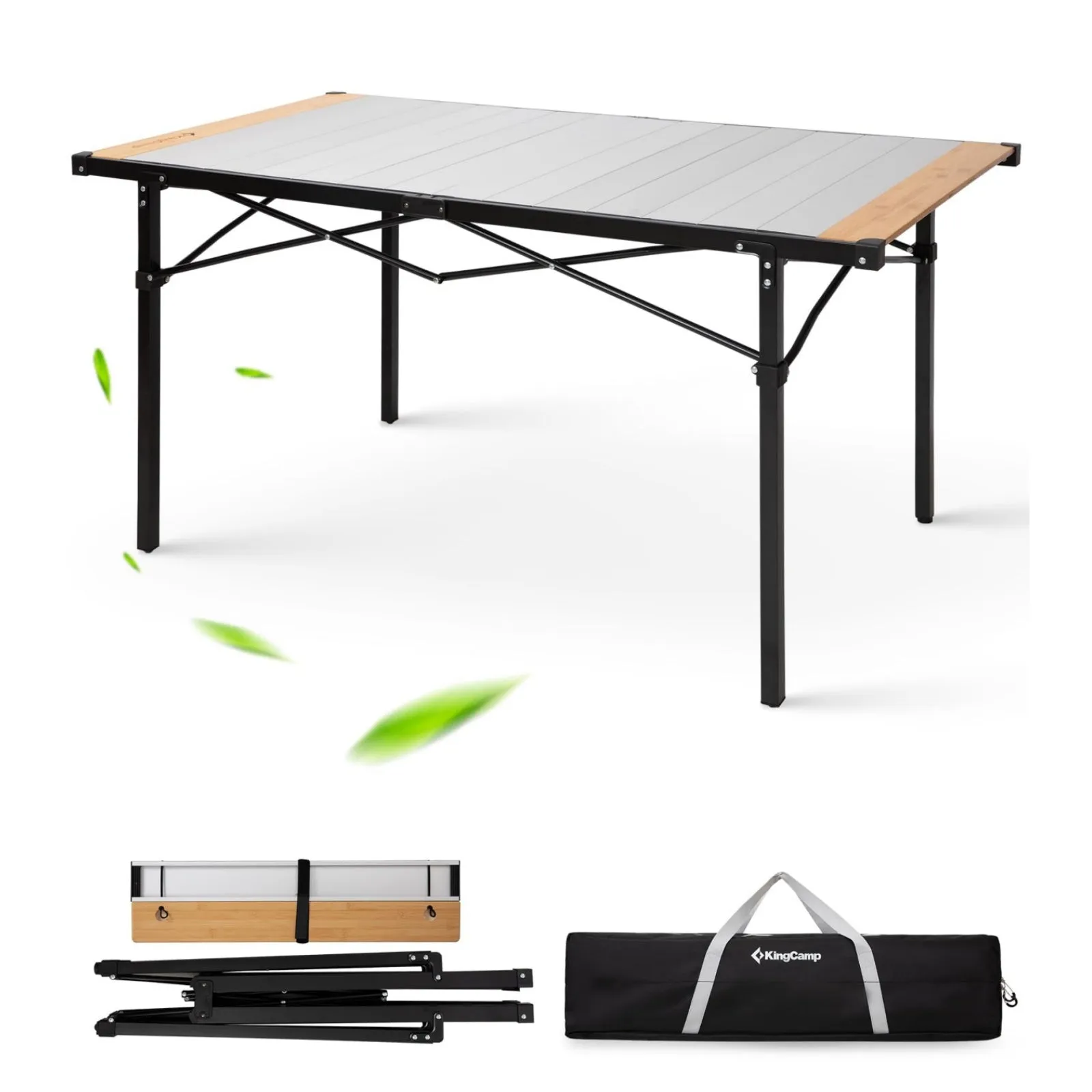 KingCamp Hybrid Aluminum Roll-Top Table with Bamboo Extensions