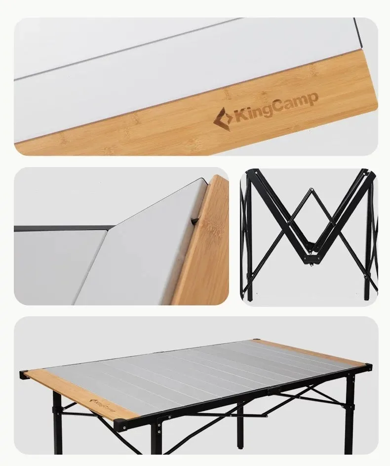 KingCamp Hybrid Aluminum Roll-Top Table with Bamboo Extensions