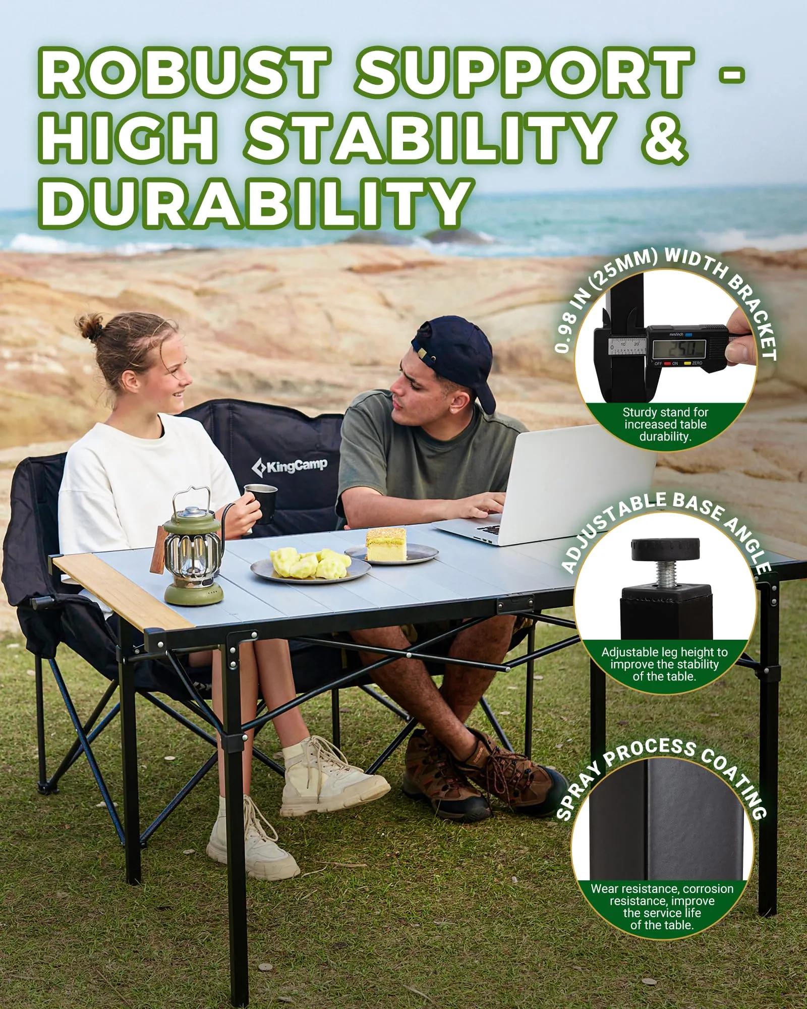 KingCamp Hybrid Aluminum Roll-Top Table with Bamboo Extensions