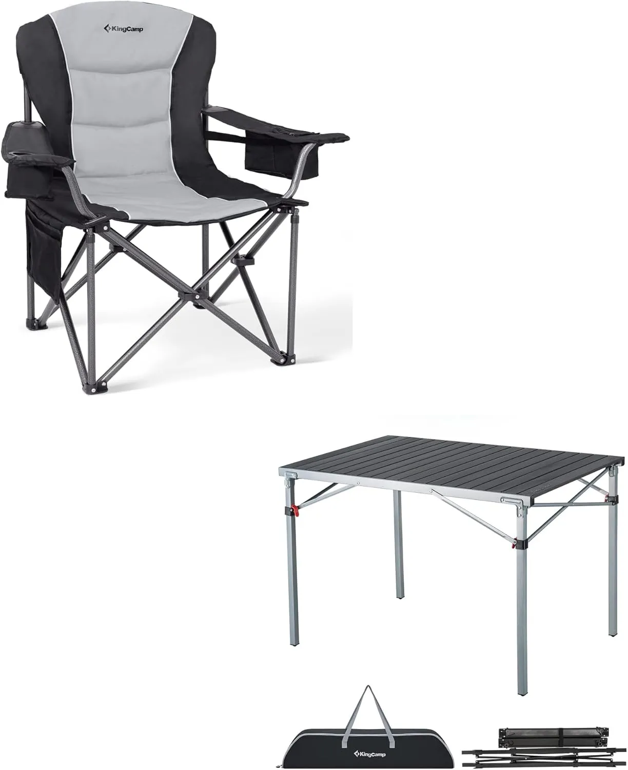 KingCamp Oversized Camping Folding Chair, Heavy Duty 450 LBS with Folding Camping Table, Aluminum Roll-Up Camp Table for 6-8 Person