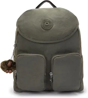 Kipling Women's Fiona Medium, Adjustable Straps, Flap Closure, Top Carry Handle, Backpack, Field Green, 13.25''L x 13.25''H x 6''D