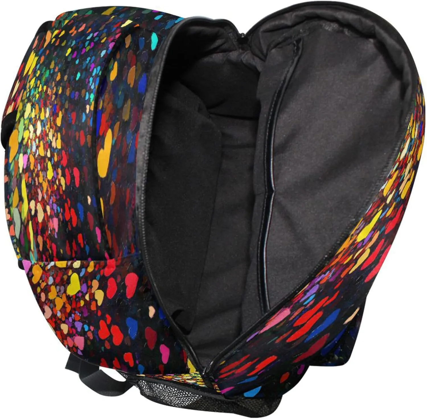 KLL Cool Backpacks for Unisex Adult Waterproof Backpack With Water Bottle Pocket with Chest Strap Gift Men & Women Colorful Hearts Rainbow