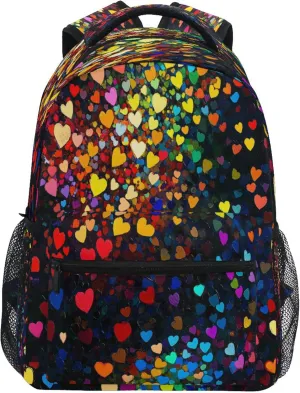 KLL Cool Backpacks for Unisex Adult Waterproof Backpack With Water Bottle Pocket with Chest Strap Gift Men & Women Colorful Hearts Rainbow