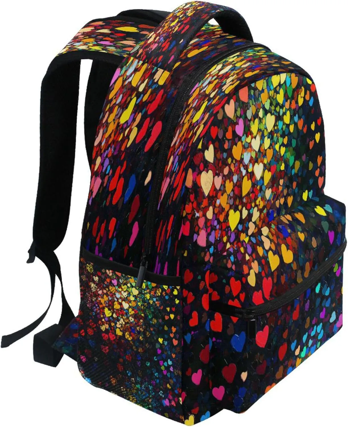 KLL Cool Backpacks for Unisex Adult Waterproof Backpack With Water Bottle Pocket with Chest Strap Gift Men & Women Colorful Hearts Rainbow