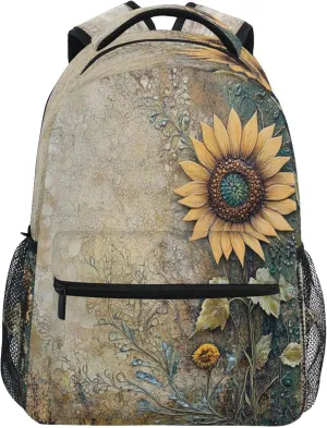 KLL Sport Backpack for Teacher Nurse Fashion Sports Backpack with Chest Strap for Travel Trip Boho Vintage Sunflower