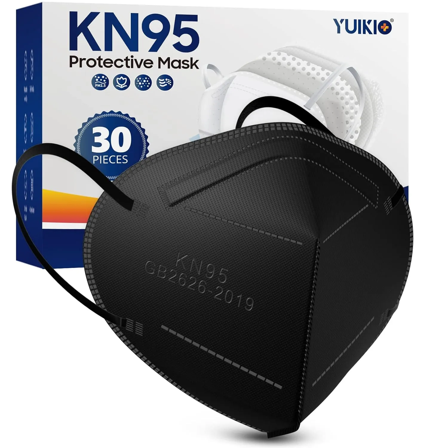 KN95 Face Masks, 30 Pack Individual Packed Safety Masks, Filter Efficiency≥95%, 5 Layers Filter Safety Mask Against PM2.5 Disposable KN95 Respirator Mask Breathable Cup Mask in Bulk (Black)