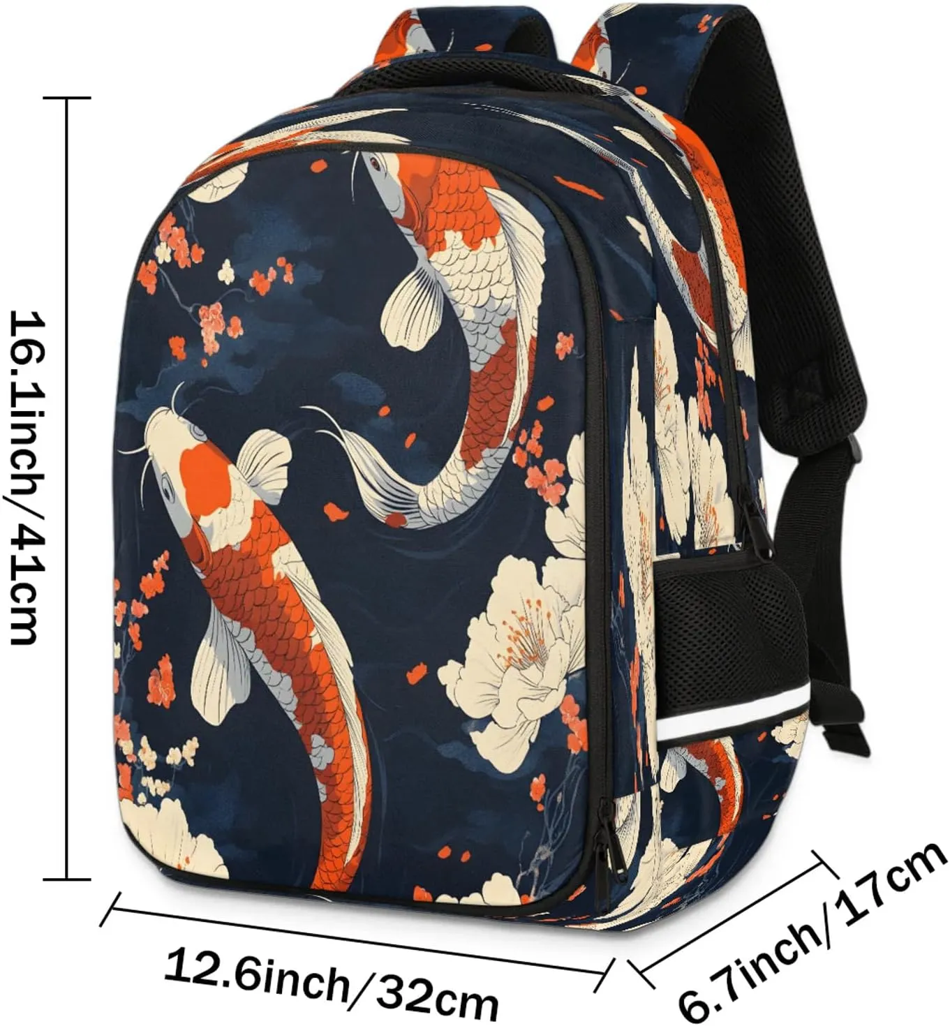 Koi Fish Travel Backpack Floral Waterproof Laptop Shoulder Bag with Adjustable Strap Casual Hiking Gym Travel Daypack