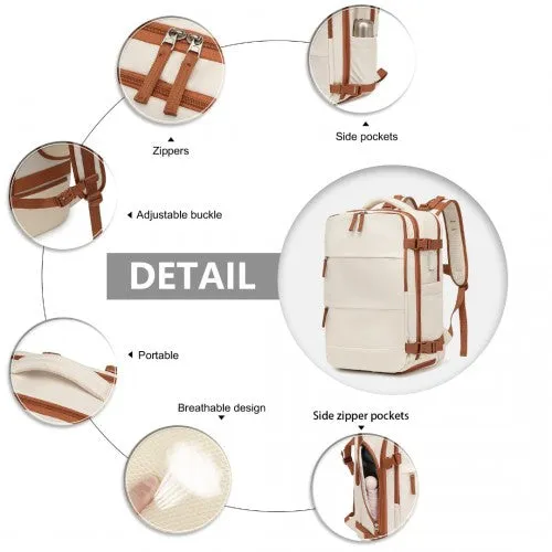 Kono Multifunctional Breathable Travel Backpack With USB Charging Port And Separate Shoe Compartment - Beige And Brown