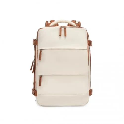 Kono Multifunctional Breathable Travel Backpack With USB Charging Port And Separate Shoe Compartment - Beige And Brown
