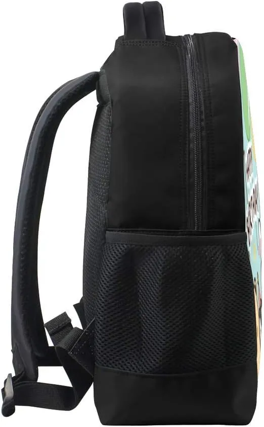 Kuizee Classic Backpack Schoolbag Adjustable Padded Shoulder Straps Daypack ﻿Bear Penguin Rabbit Cartoon Doodle Happy Birthday Blue Casual Bags Durable College Daily 16Inch