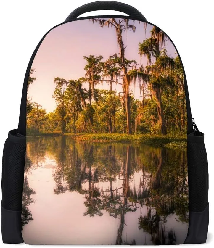 Kuizee Classic Backpack Schoolbag Adjustable Padded Shoulder Straps Daypack ﻿Swamp Tree Casual Bags Durable College Daily 16Inch