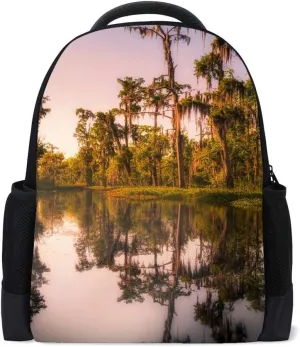 Kuizee Classic Backpack Schoolbag Adjustable Padded Shoulder Straps Daypack ﻿Swamp Tree Casual Bags Durable College Daily 16Inch
