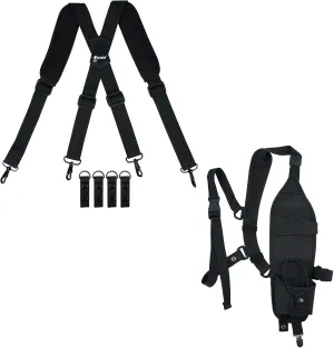 KUNN Tactical Duty Belt Suspenders with Metal Hook,Men Padded Police Harness for Duty Belt   Universal Left Side Radio Shoulder Holster,Two-Way Radio Holder with Belt Clip