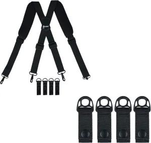 KUNN Tactical Duty Belt Suspenders with Metal Hook,Men Padded Police Harness for Duty Belt,Black   Nylon Duty Belt Keeper with Hook and Loop Snap,Belt Keepers for 2.25" Duty Belt, 4 Pcs