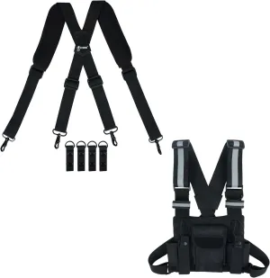 KUNN Tactical Duty Belt Suspenders with Metal Hook,Men Padded Police Harness for Duty Belt,Black   Radio Chest Harness with Reflective Straps, Micro Chest Rig Harness Chest Pack