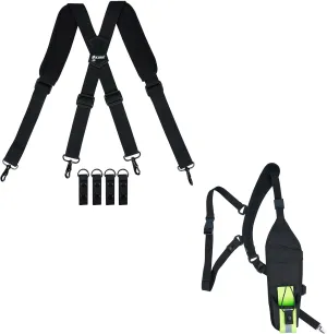 KUNN Tactical Duty Belt Suspenders with Metal Hook,Men Padded Police Harness for Duty Belt,Black   Universal Left Side Radio Shoulder Harness Holster with Reflective Pocket