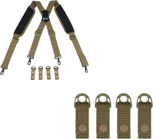 KUNN Tactical Duty Belt Suspenders with Metal Hook,Men Padded Police Harness for Duty Belt,Khaki   Nylon Duty Belt Keeper with Hook and Loop Snap,Belt Keepers for 2.25" Duty Belt