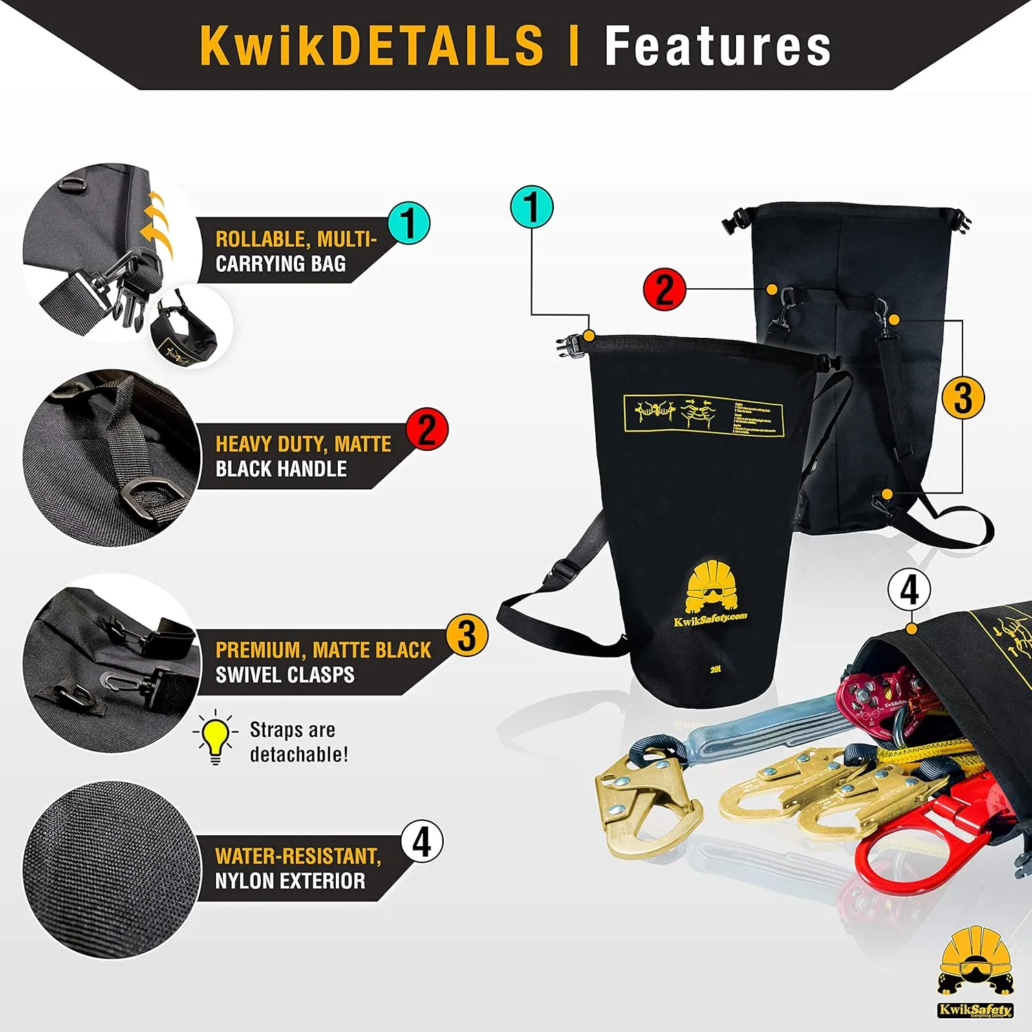 KwikSafety - Charlotte, NC - TSUNAMI COMBO [Premium BRAIDED ROPE] Vertical Lifeline ANSI OSHA Rope Grab Snap Hook Shock Absorber Fall Protection Restraint System Roof Safety Equipment / 50 FT.