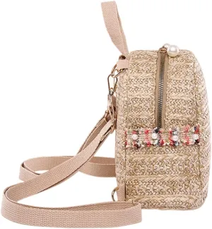 Lady Outdoor Backpack Mini Pearl Backpack Straw Weaving Travel Bag Fashion Design
