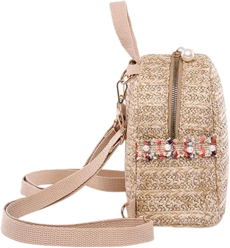 Lady Outdoor Backpack Mini Pearl Backpack Straw Weaving Travel Bag Fashion Design
