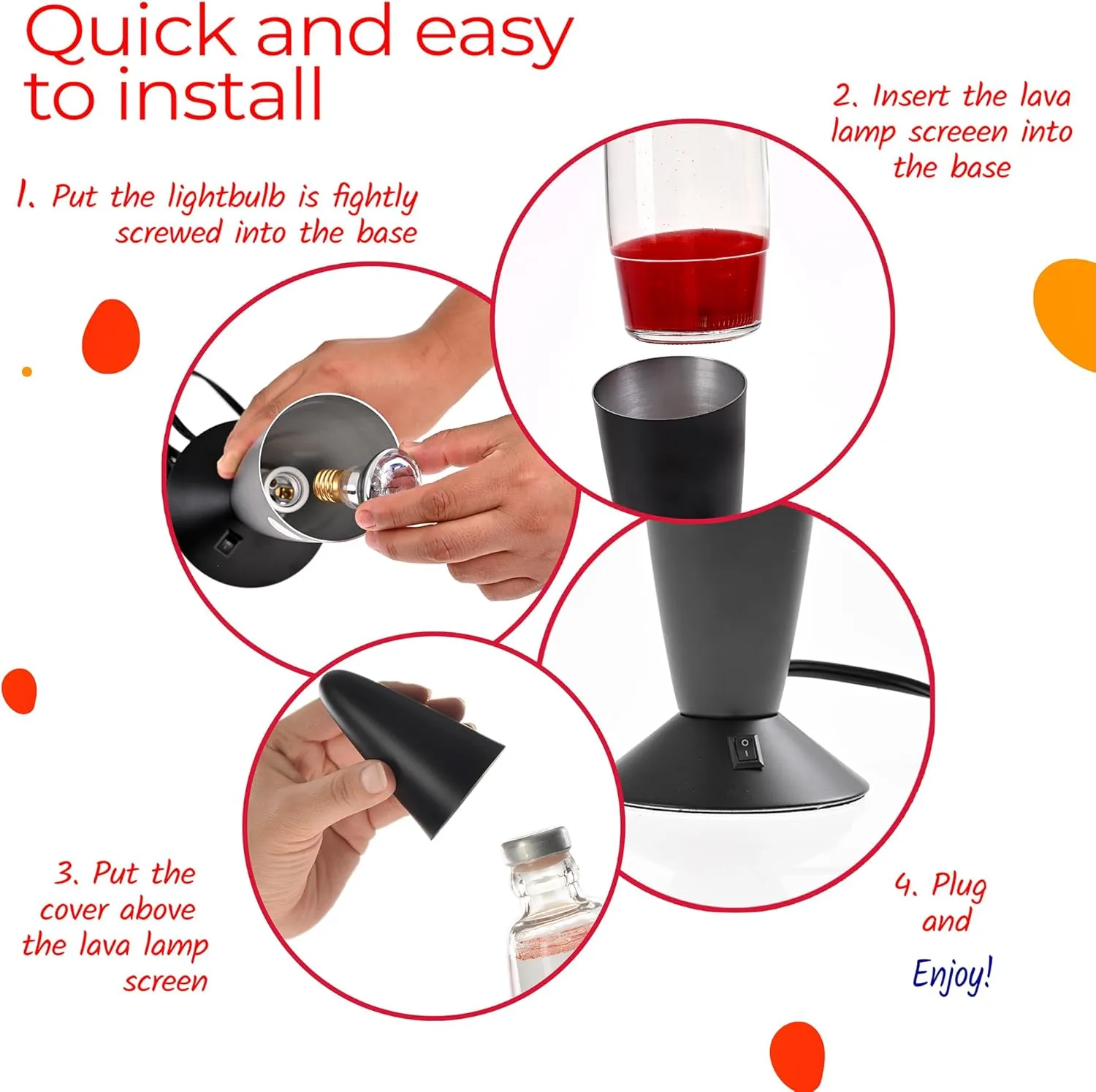 Lamp with Red Liquid Wax and Black Base 16 inch Decorative Table Lamp for Any Area of Your Home, from Adults and Kids.