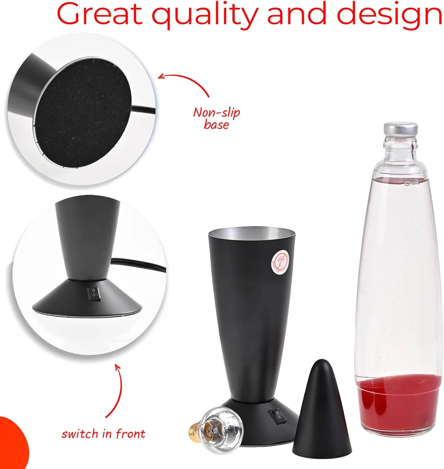 Lamp with Red Liquid Wax and Black Base 16 inch Decorative Table Lamp for Any Area of Your Home, from Adults and Kids.
