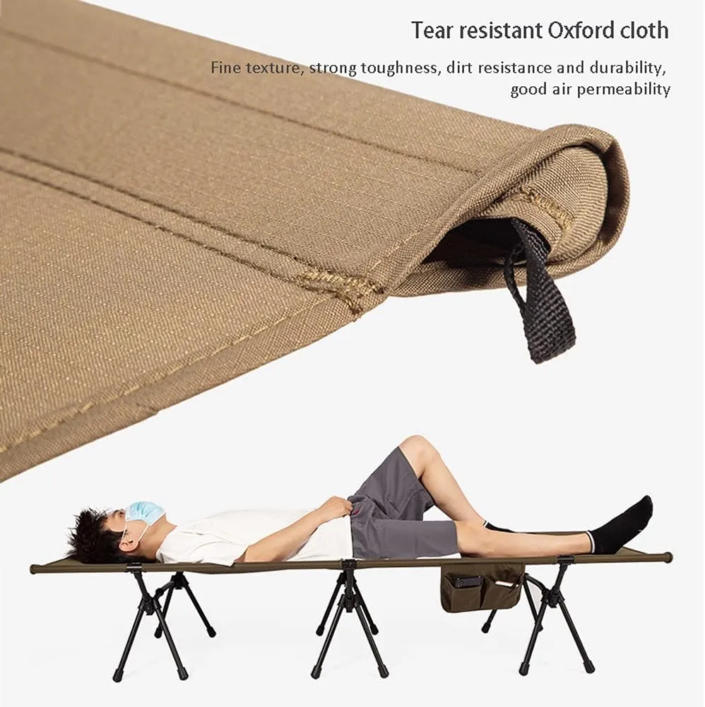 LANGWEI Lightweight Camping Cot, Portable Folding Camping Cots Bed with Aluminum Alloy Bed Frames, High and Low Dual-Use Travel Bed for Garden Yard Lawn Sunbathing