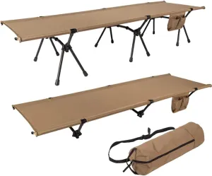 LANGWEI Lightweight Camping Cot, Portable Folding Camping Cots Bed with Aluminum Alloy Bed Frames, High and Low Dual-Use Travel Bed for Garden Yard Lawn Sunbathing