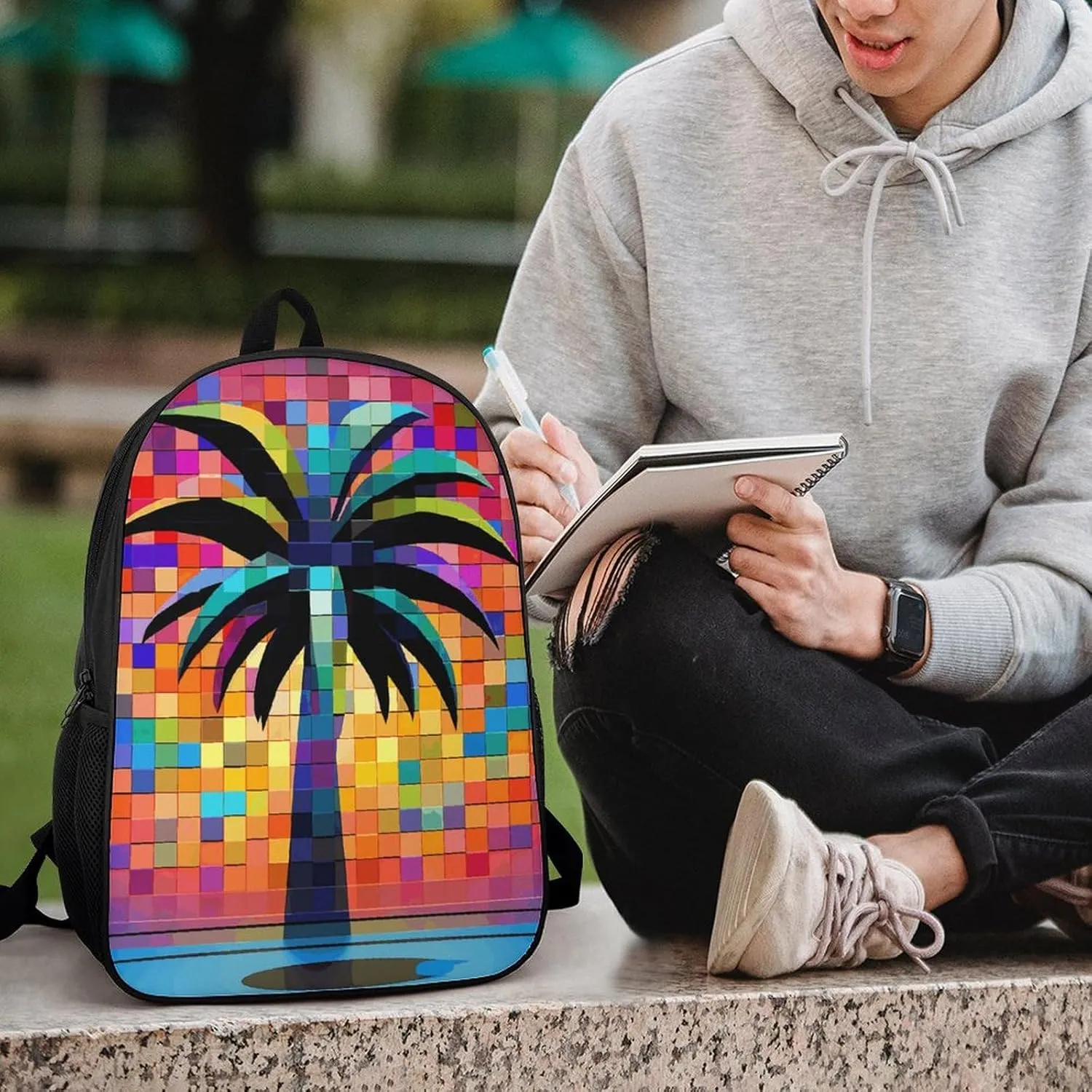 Laptop Backpack for Men 17 Inch Palm Tree Clip Art Work Casual Backpack Lightweight Travel Shoulder Bag