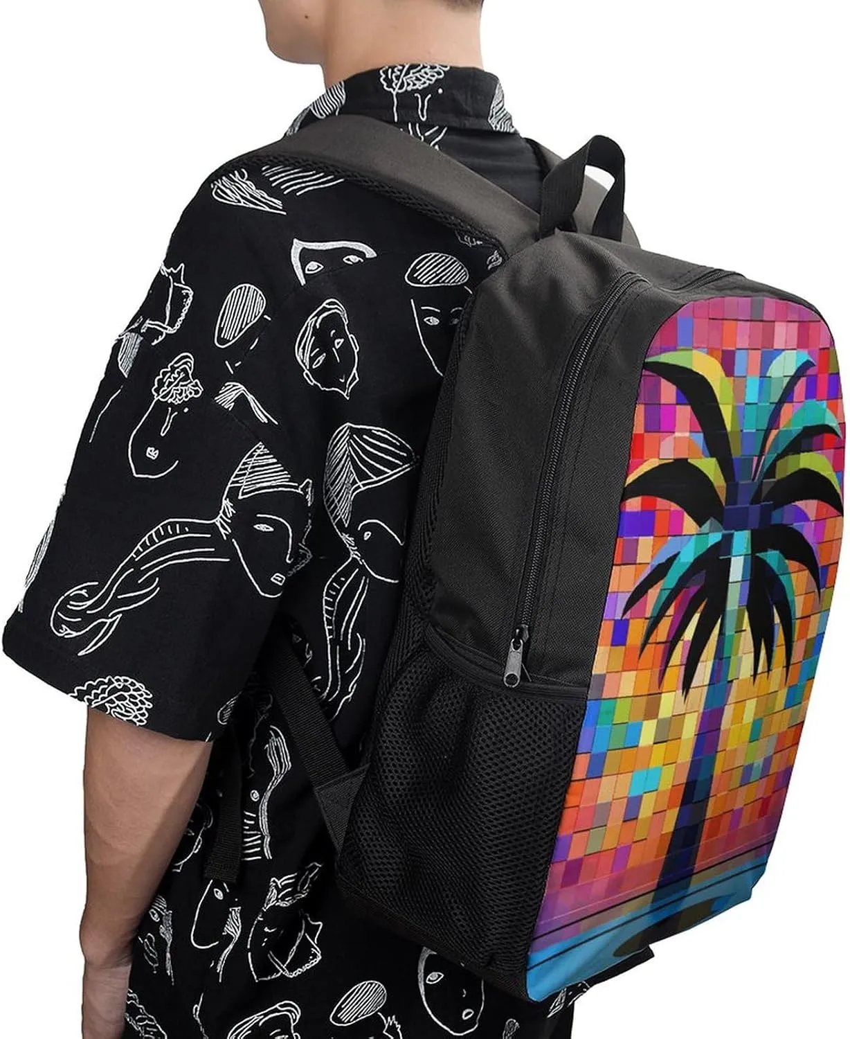 Laptop Backpack for Men 17 Inch Palm Tree Clip Art Work Casual Backpack Lightweight Travel Shoulder Bag